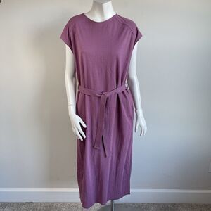 UNIQLO U Column Tube Midi Dress Side Slits Belt M Lagenlook Minimalist Resort